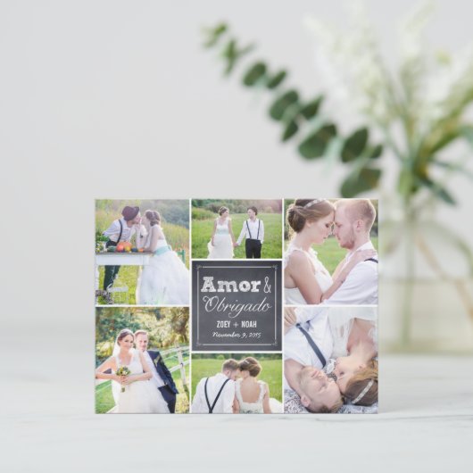 Carte Postale Casamento colagem riscado obrigado cartão (Debout devant)