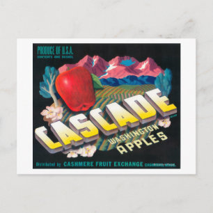 Carte Postale Cascade Apple Label (bleu) - Cashmere, WA