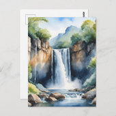 Carte Postale Cascade aquarelle peinte (Devant / Derrière)