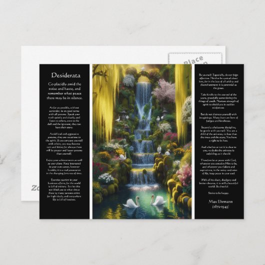 Carte Postale Cascade de Desiderata : Cygnes ombragés, Flores en (Devant / Derrière)
