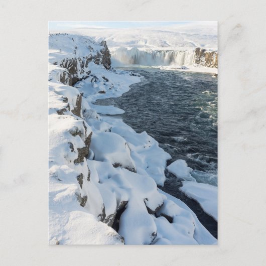 Carte Postale Cascade de Godafoss recouverte de neige (Devant)