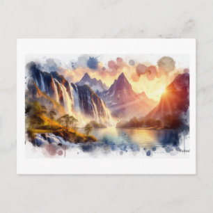 Carte Postale Cascade de la montagne ensoleillée,