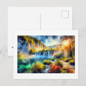 Carte Postale Cascade de Plitvice au coucher du soleil, (Devant / Derrière)