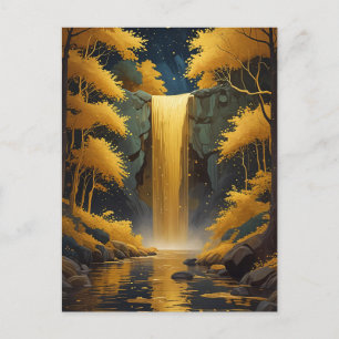 Carte Postale Cascade doré dans le bois scintillant