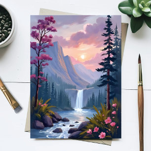 Carte Postale Cascade Fantaisiste   Paysage Floral Magique