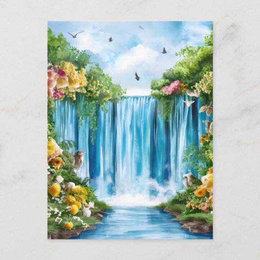 Carte Postale Cascade peinte à l'aquarelle (Devant)