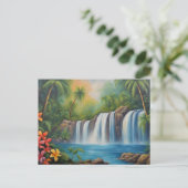 Carte Postale Cascade tropicale avec des fleurs  (Debout devant)