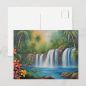 Carte Postale Cascade tropicale avec des fleurs  (Devant / Derrière)