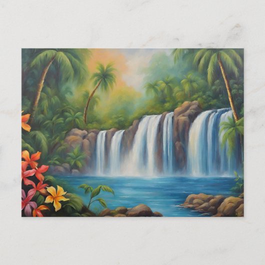 Carte Postale Cascade tropicale avec des fleurs  (Devant)