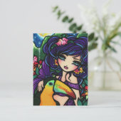 Carte Postale Cascade tropicale Oiseau Sirène Imaginaire Art Gir (Debout devant)