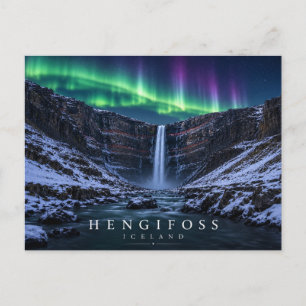 Carte Postale Cascades de Hengifoss Argile Rouge Islande Aurore