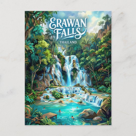 Carte Postale Cascades d'Erawan Thaïlande (Devant)