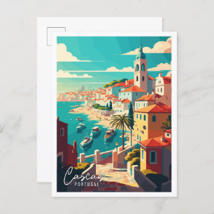 Carte Postale Cascais Portugal Art illustration de voyage vintag