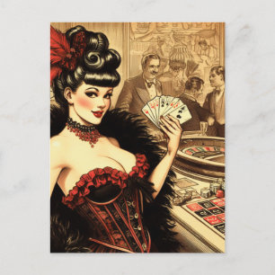 Carte Postale Casino vintage fille