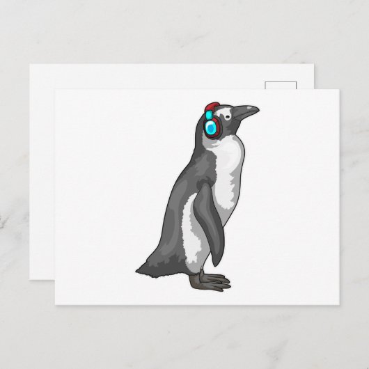 Carte Postale Casque audio Penguin Music (Devant / Derrière)