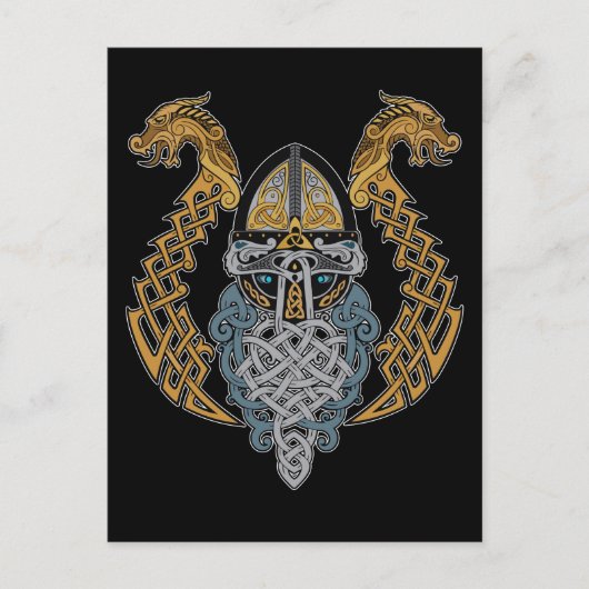 Carte Postale Casque Viking Dragon Valknut Valhalla God Odin (Devant)