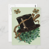 Carte Postale Casquette Clay Shamrock Four Leaf Clover Shillelag (Devant / Derrière)