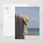 Carte Postale Casquette De Paille Accroché À La Clôture À La Pla (Devant / Derrière)