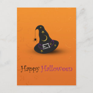 Carte Postale Casquette de sorcière d'Halloween avec araignée