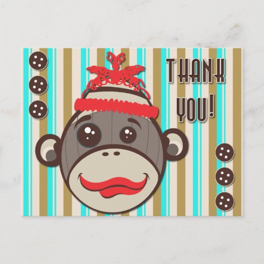 Carte postale Casquette fou Sock Monkey Merci (Devant)