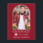 Carte Postale Casquette moderne Arch Grad Photo Red Graduation<br><div class="desc">Cadre photo Arc moderne - Photo Faire-part Postcard - Rouge - Casquette de diplôme</div>