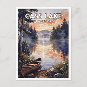 Carte Postale Cass Lake Minnesota Voyage à l'aquarelle vintage
