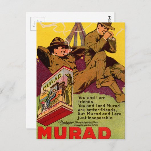 Carte Postale Casse-cigarettes et cigarettes de Murad de la Prem (Devant / Derrière)