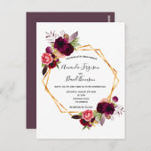 Carte Postale Cassis flores bordeaux faire-part de mariage or (Devant / Derrière)