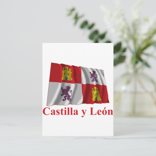 Carte Postale Castilla y León agitant drapeau avec nom (Debout devant)