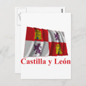 Carte Postale Castilla y León agitant drapeau avec nom (Devant / Derrière)
