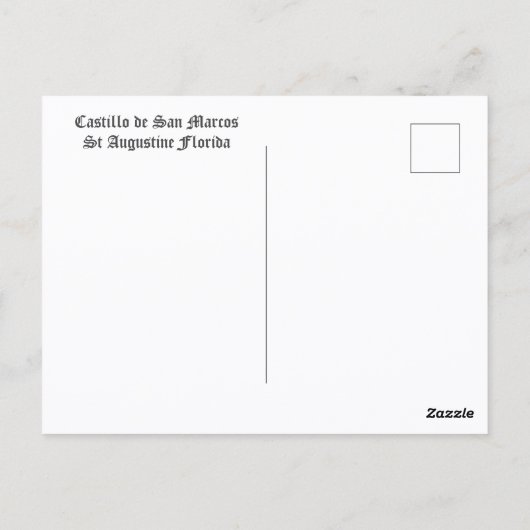 Carte Postale Castillo de San Marco St Augustine Floride (Dos)