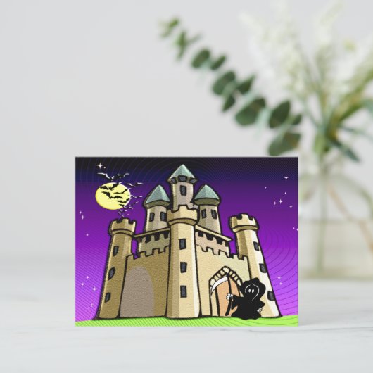 Carte Postale Castle Bats et Grim Reaper à Castle Door (Debout devant)