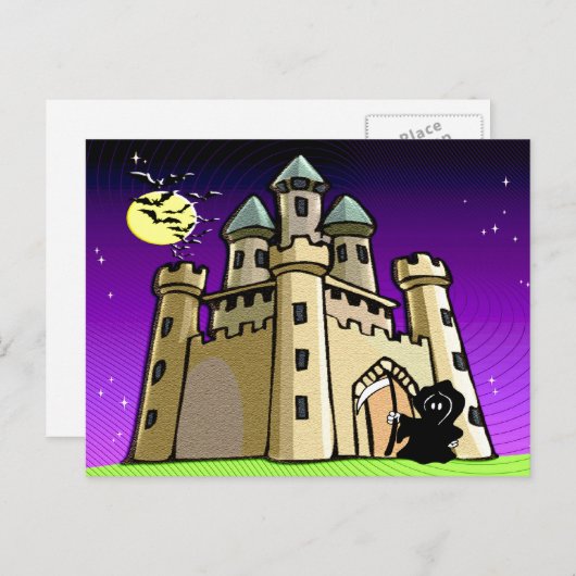 Carte Postale Castle Bats et Grim Reaper à Castle Door (Devant / Derrière)