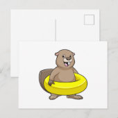 Carte Postale Castor à la baignade avec anneau de natation (Devant / Derrière)