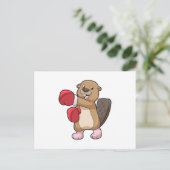 Carte Postale Castor à la boxe avec des gants de boxe (Debout devant)