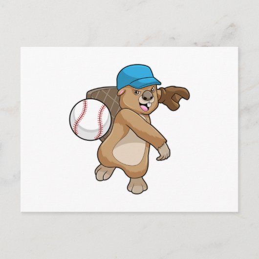 Carte Postale Castor au baseball avec casquette (Devant)