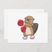 Carte Postale Castor au boxe avec gants de boxe (Devant / Derrière)