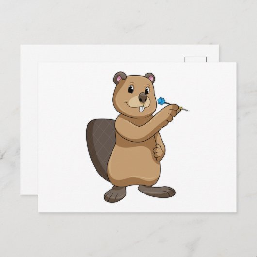Carte Postale Castor aux fléchettes avec fléchette (Devant / Derrière)
