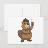 Carte Postale Castor comme peintre avec pinceau (Devant / Derrière)