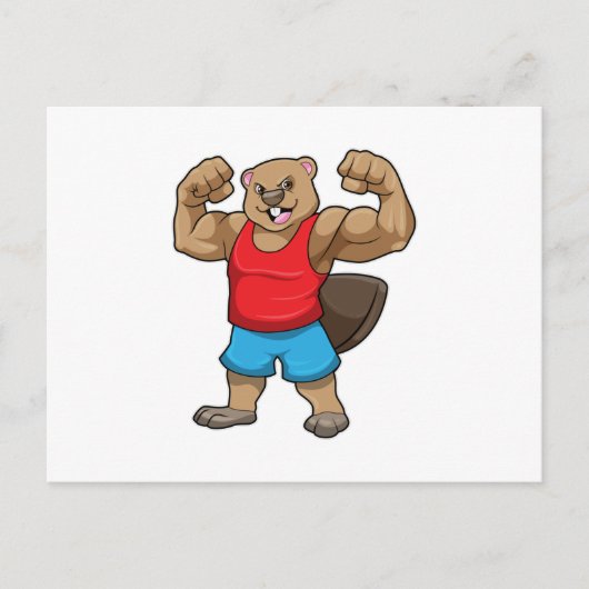 Carte Postale Castor en Bodybuilder avec gros bras (Devant)