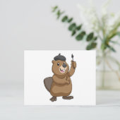 Carte Postale Castor en peintre avec pinceau (Debout devant)