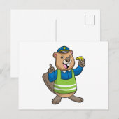 Carte Postale Castor en policier avec sifflet (Devant / Derrière)
