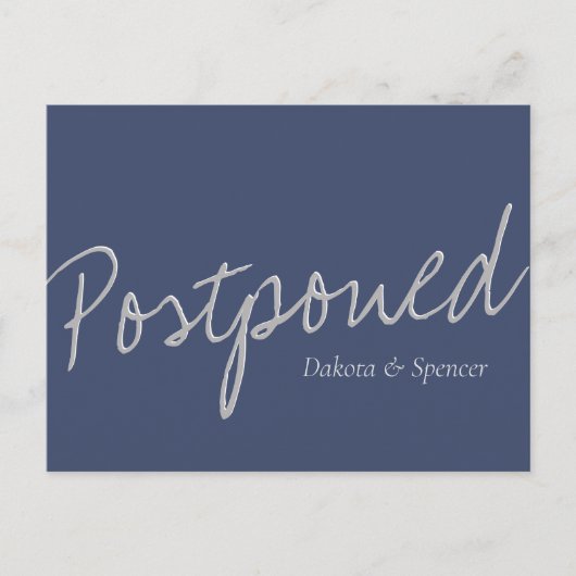 Carte Postale Casual Script | Marine Blue Grey Mariage reporté (Devant)