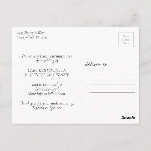 Carte Postale Casual Script | White Grey Changement de date de M (Dos)