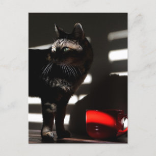 Carte Postale Cat and Red Cup Art Photographie comme une prise d