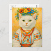 Carte postale Cat blanc ukrainienne Fleur Wire (Devant / Derrière)