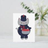 Carte Postale Cat Drummer Marching Band Navy Blue and Red (Debout devant)