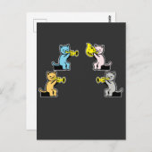 Carte Postale Cat joue trombone trompette (Devant / Derrière)
