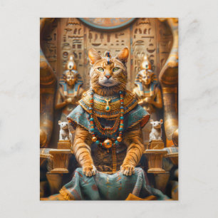 Carte Postale Cat King sur le trône de Pharaon
