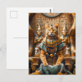 Carte Postale Cat King sur le trône de Pharaon (Devant / Derrière)